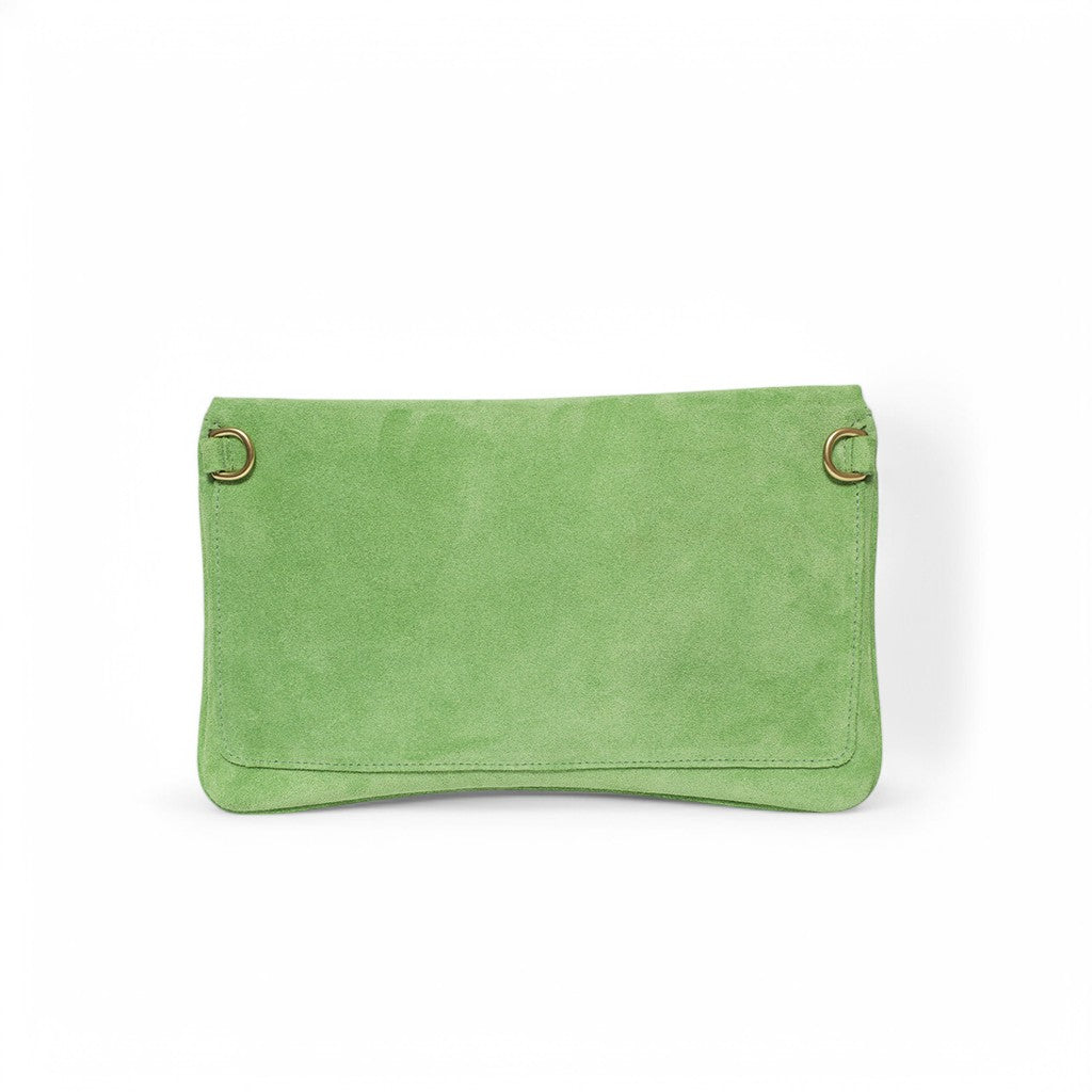 Cecilia Crossbody in Lime Italian Leather Backed Suede