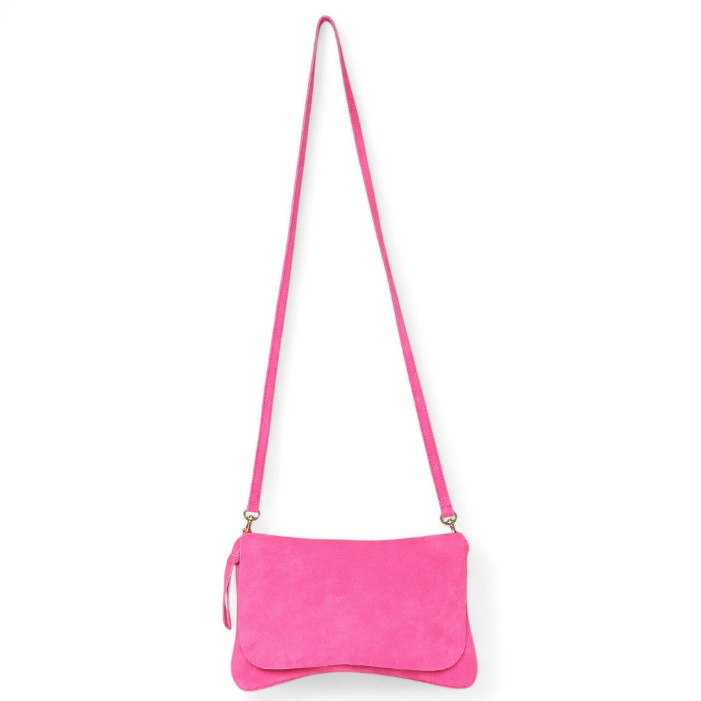 Cecilia Crossbody in Peony Italian Leather Backed Suede