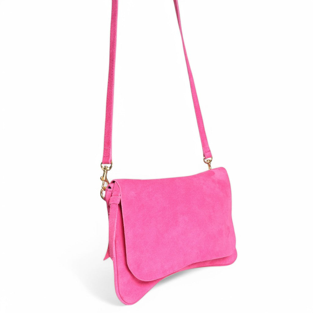 Cecilia Crossbody in Peony Italian Leather Backed Suede