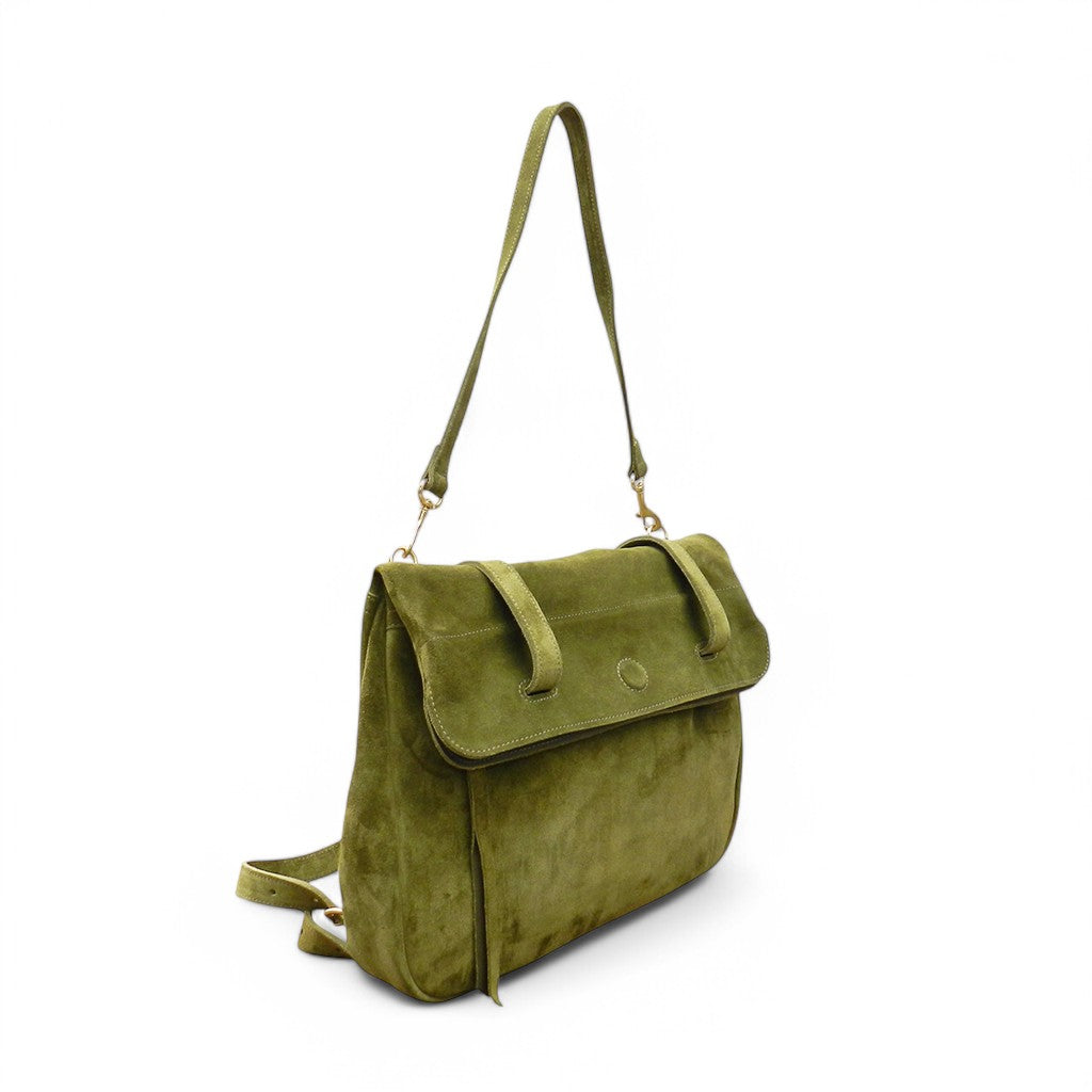 Charlotte 3-in-1 Convertible Backpack in Avocado Italian Leather Backed Suede