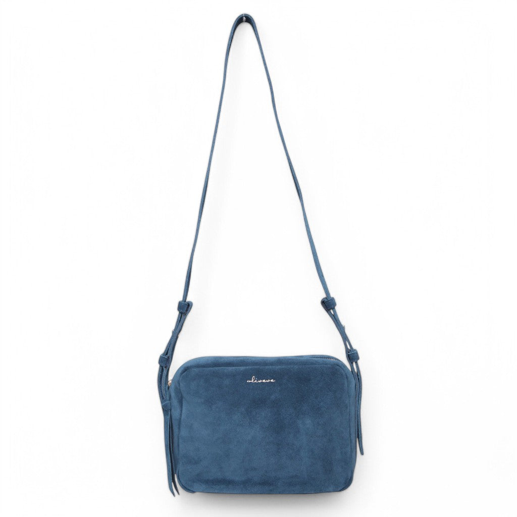 Allegra Camera Bag in Aegean Italian Leather Backed Suede