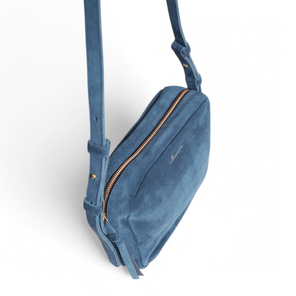 Allegra Camera Bag in Aegean Italian Leather Backed Suede