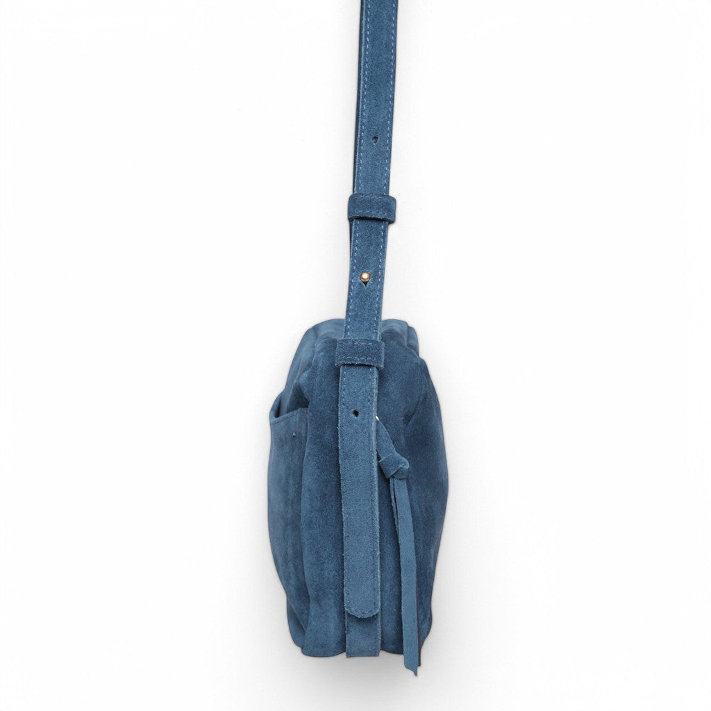 Allegra Camera Bag in Aegean Italian Leather Backed Suede