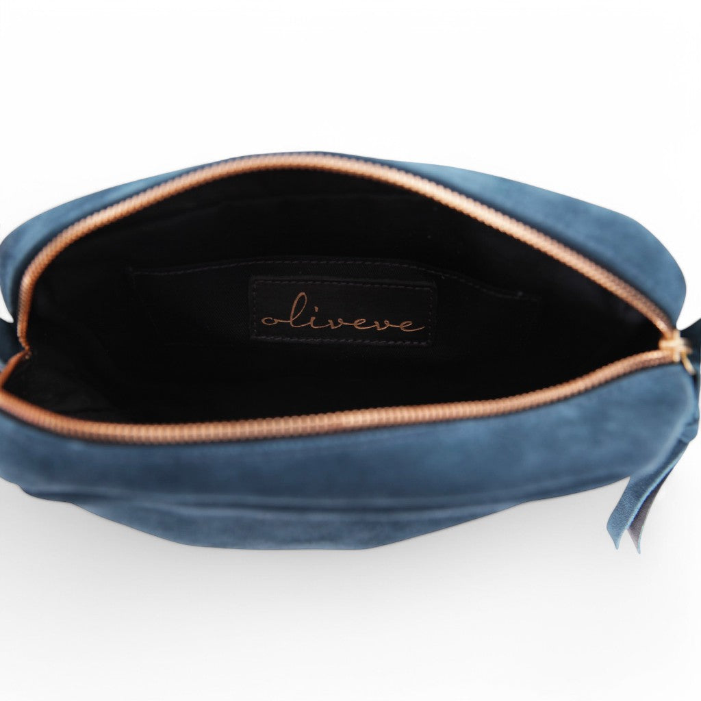 Allegra Camera Bag in Aegean Italian Leather Backed Suede