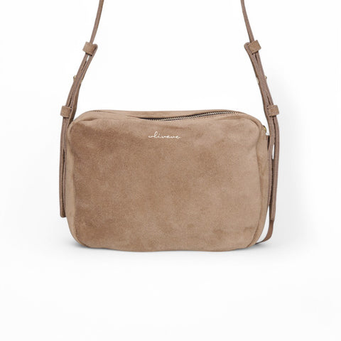Allegra Camera Bag in Amphora Italian Leather Backed Suede