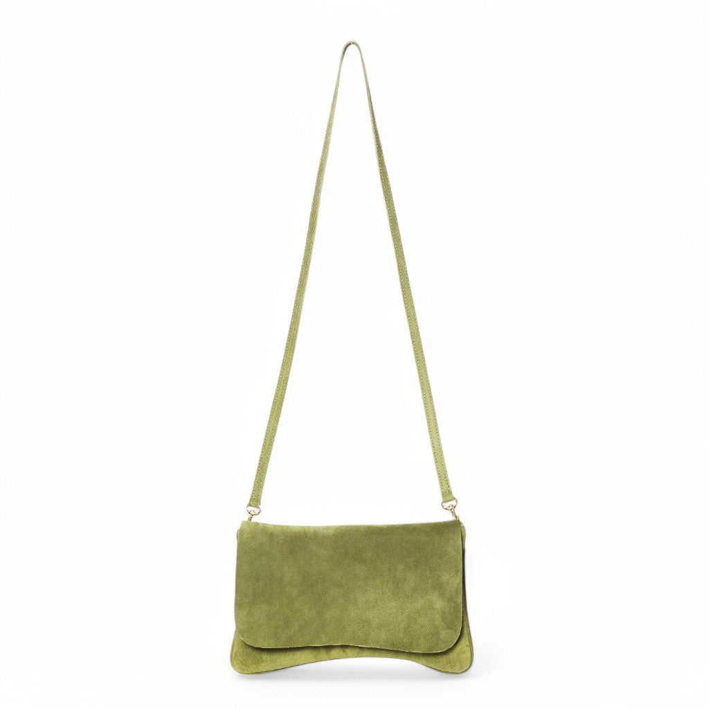 Cecilia Crossbody in Avocado Italian Leather Backed Suede