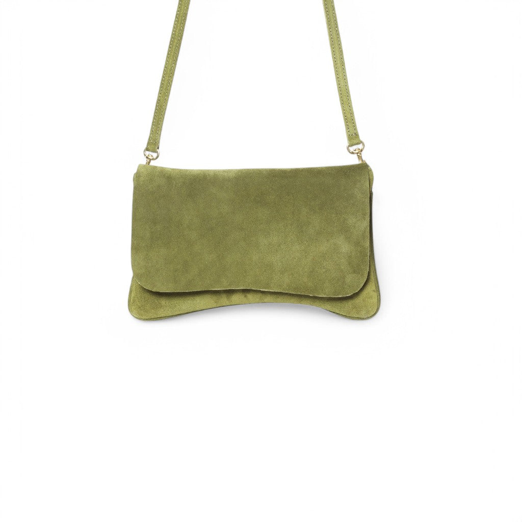 Cecilia Crossbody in Avocado Italian Leather Backed Suede