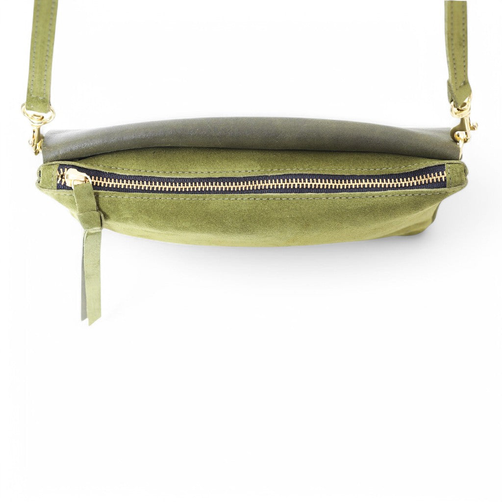 Cecilia Crossbody in Avocado Italian Leather Backed Suede