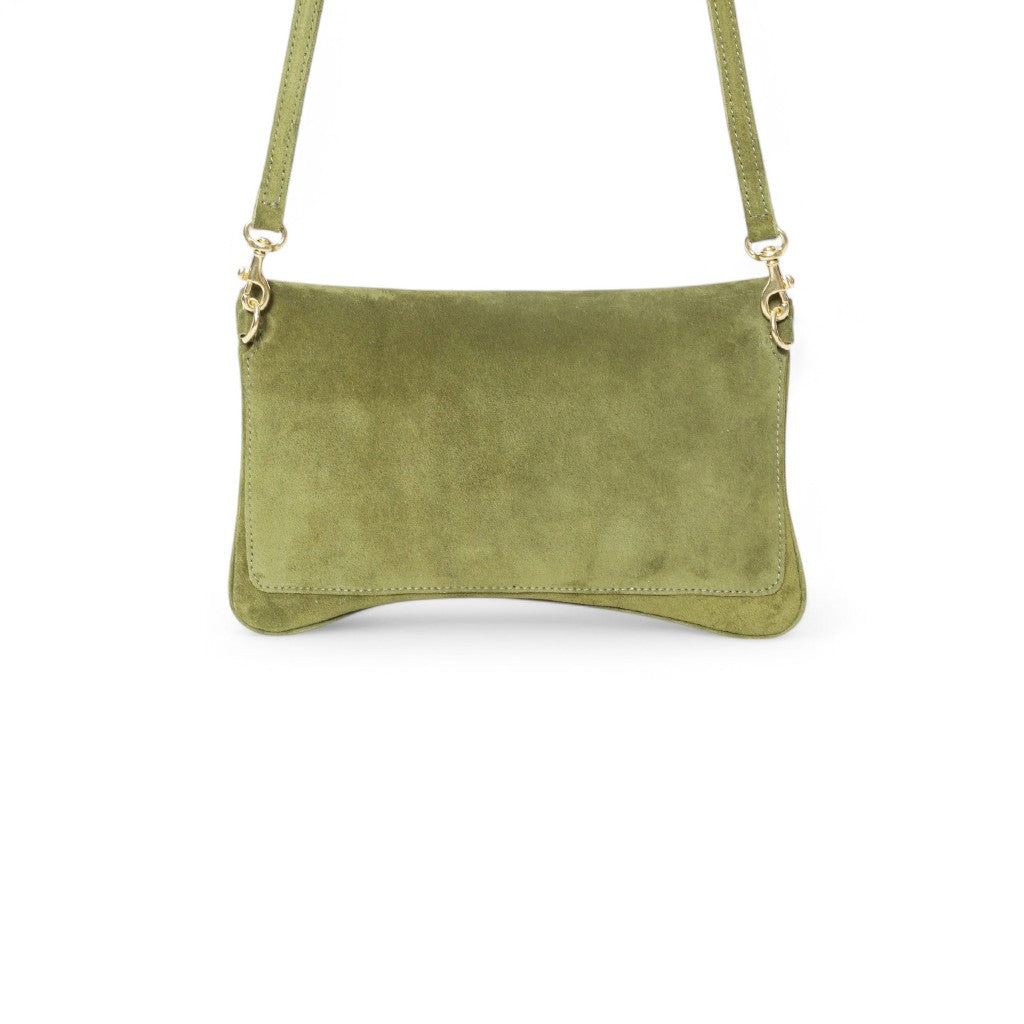 Cecilia Crossbody in Avocado Italian Leather Backed Suede