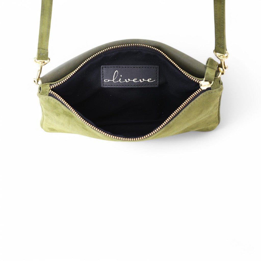 Cecilia Crossbody in Avocado Italian Leather Backed Suede