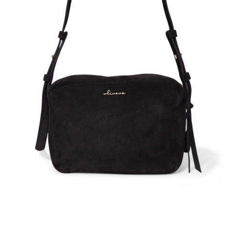 Allegra Camera Bag in Black Italian Leather Backed Suede