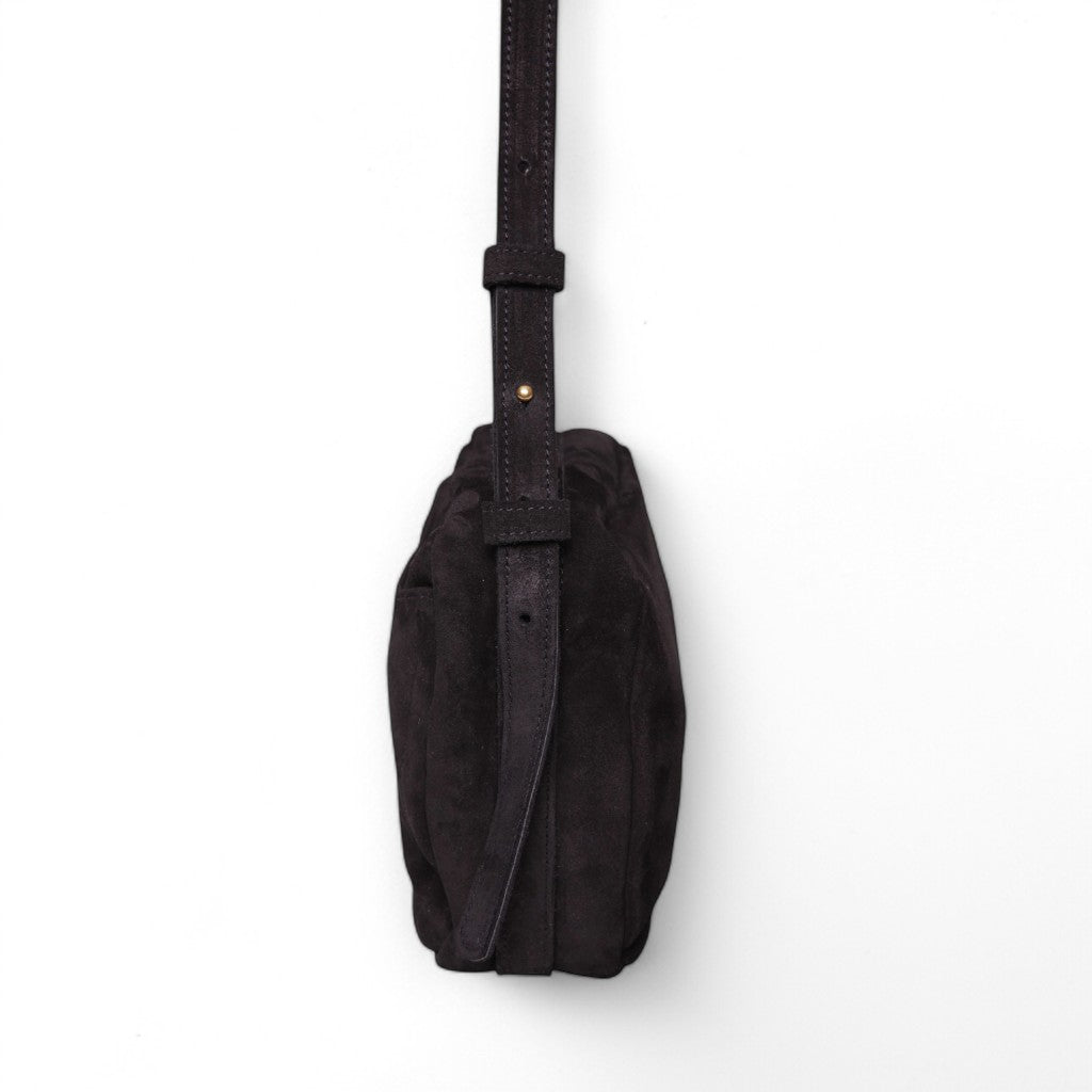 Allegra Camera Bag in Black Italian Leather Backed Suede