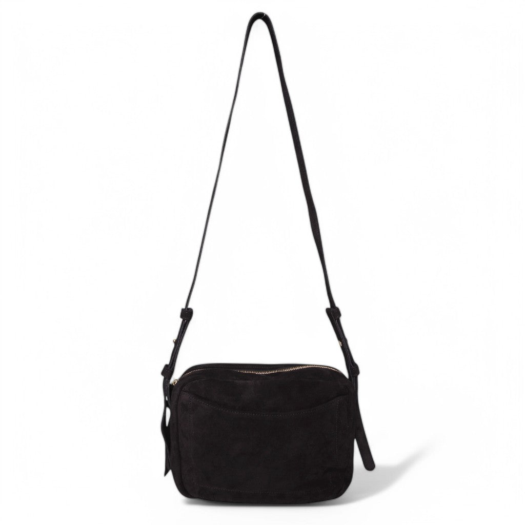 Allegra Camera Bag in Black Italian Leather Backed Suede