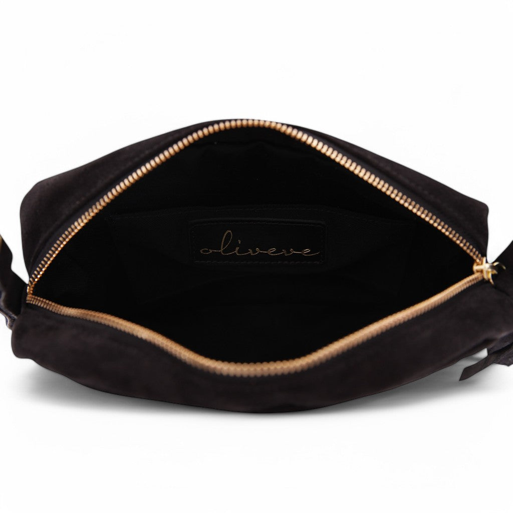 Allegra Camera Bag in Black Italian Leather Backed Suede