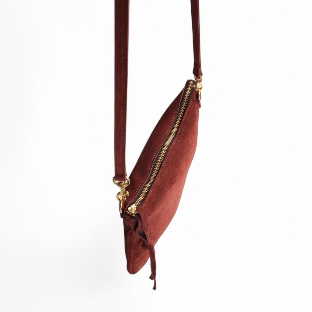 Cali Crossbody Clutch in Spiced Italian Leather Backed Suede