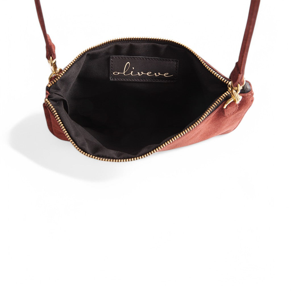 Cali Crossbody Clutch in Spiced Italian Leather Backed Suede