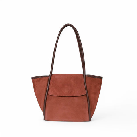Estelle Shoulder Bag in Spiced Italian Leather Backed Suede with Chestnut Italian Buffalo Cowhide