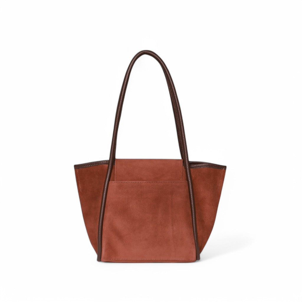 Estelle Shoulder Bag in Spiced Italian Leather Backed Suede with Chestnut Italian Buffalo Cowhide