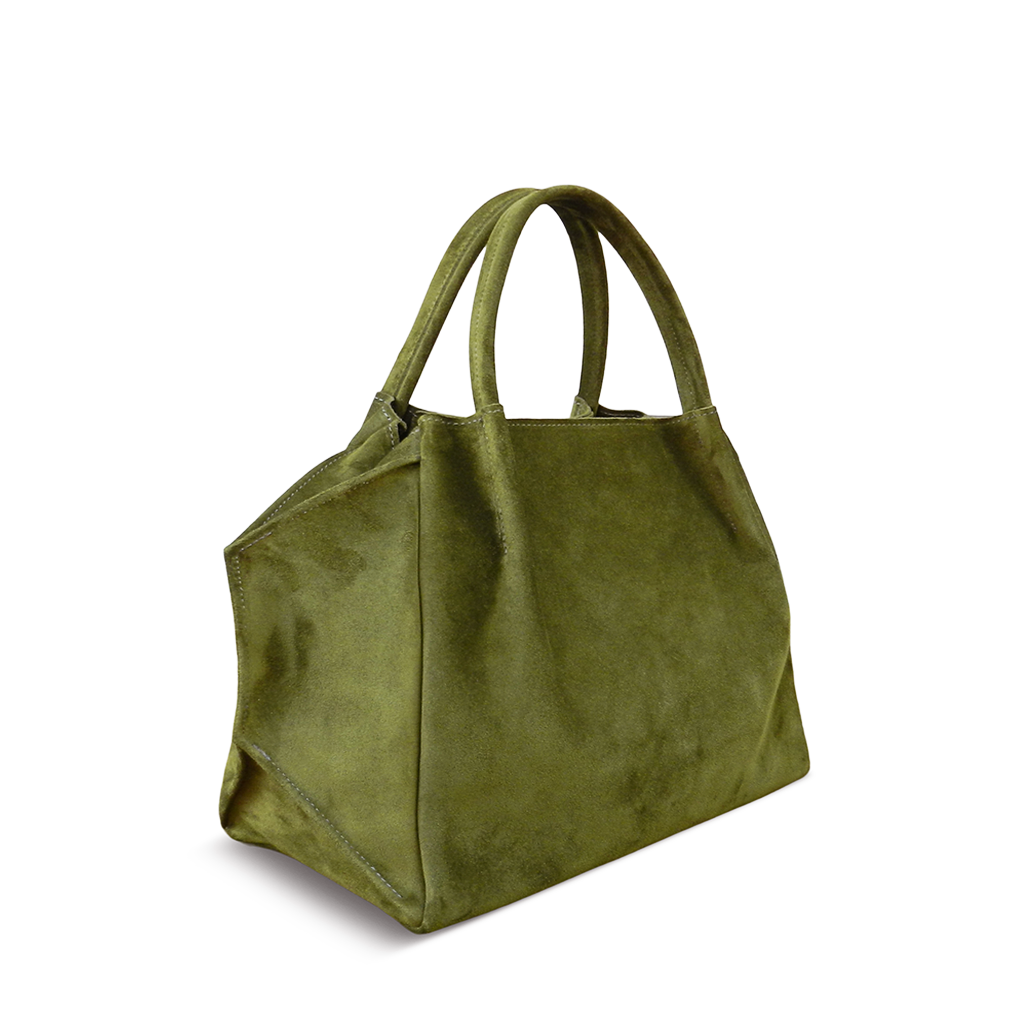 Zoe Tote in Avocado Italian Leather Backed Suede