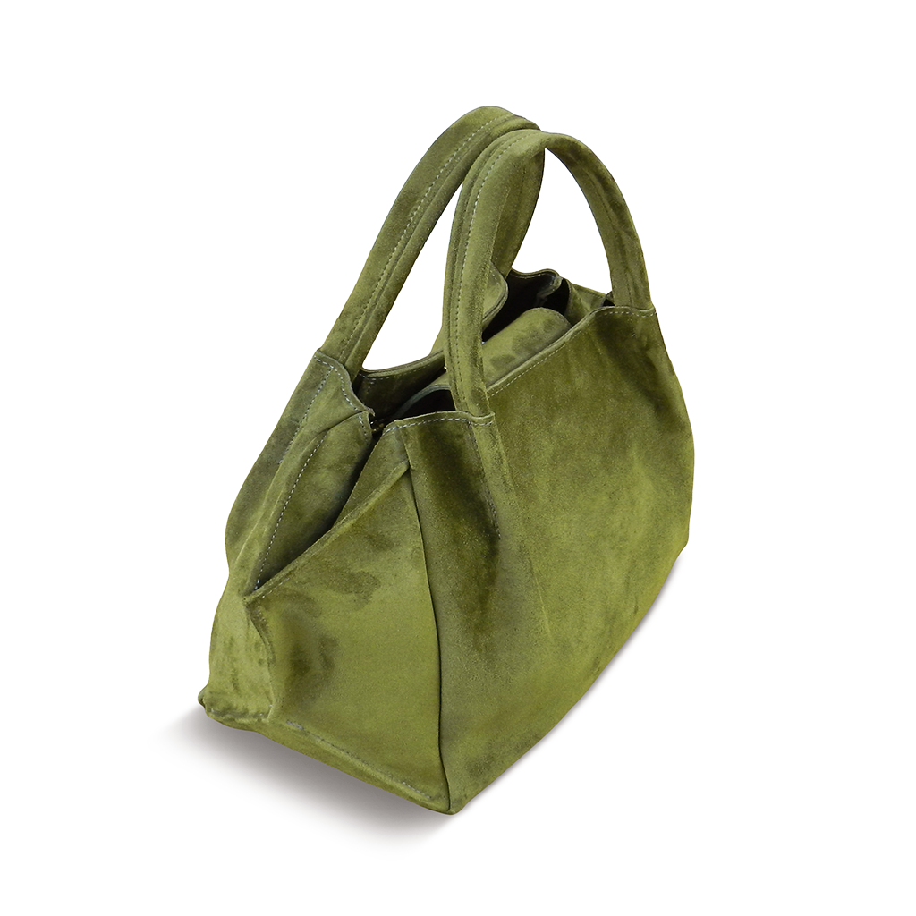 Zoe Tote in Avocado Italian Leather Backed Suede
