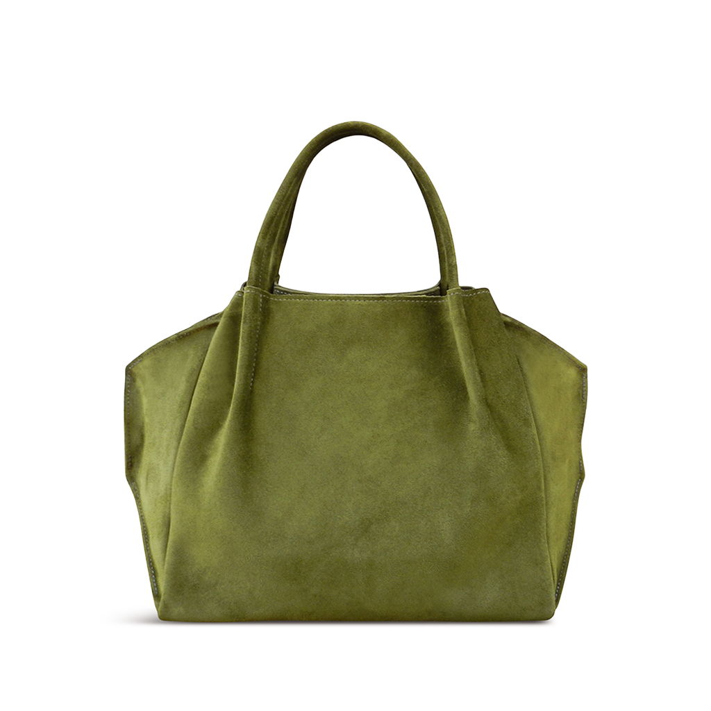 Zoe Tote in Avocado Italian Leather Backed Suede