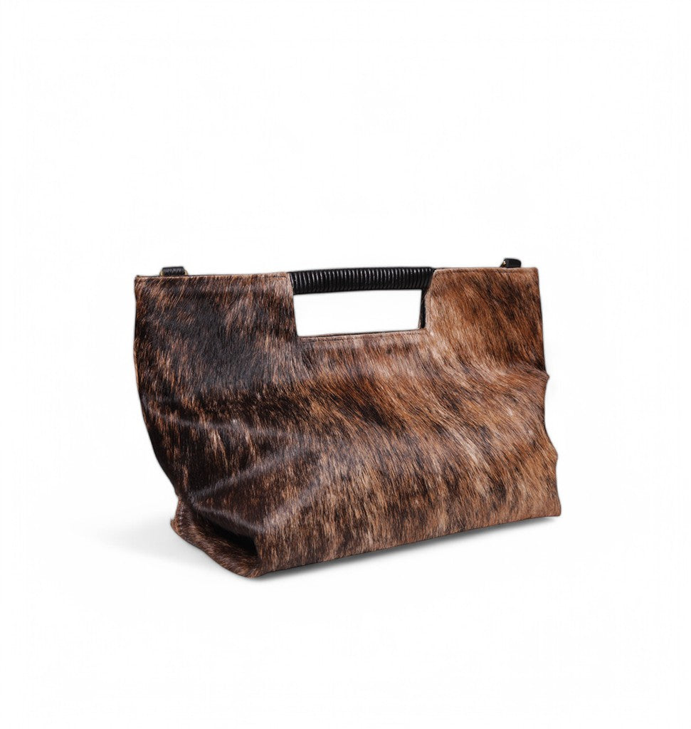 Ella Wrapped Handle Crossbody in Dark Brindle Natural Haircow