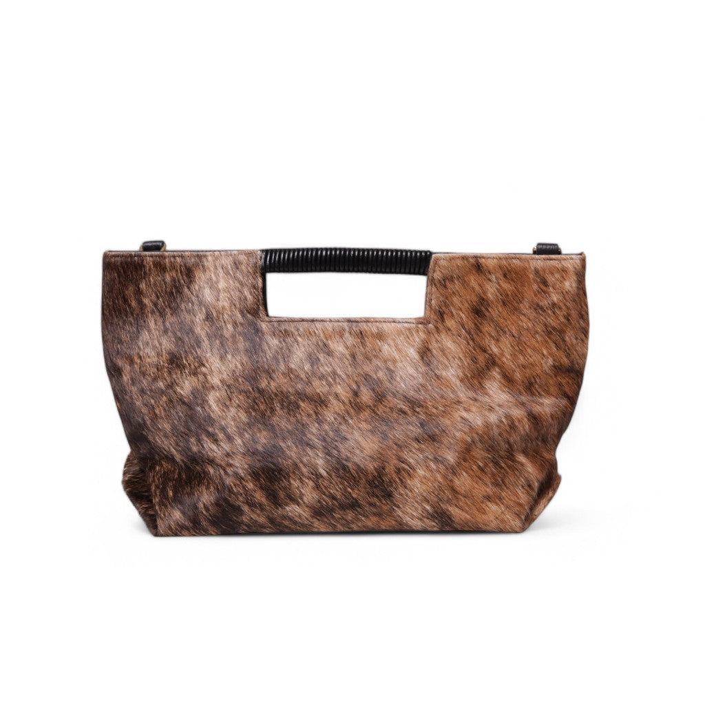 Ella Wrapped Handle Crossbody in Dark Brindle Natural Haircow