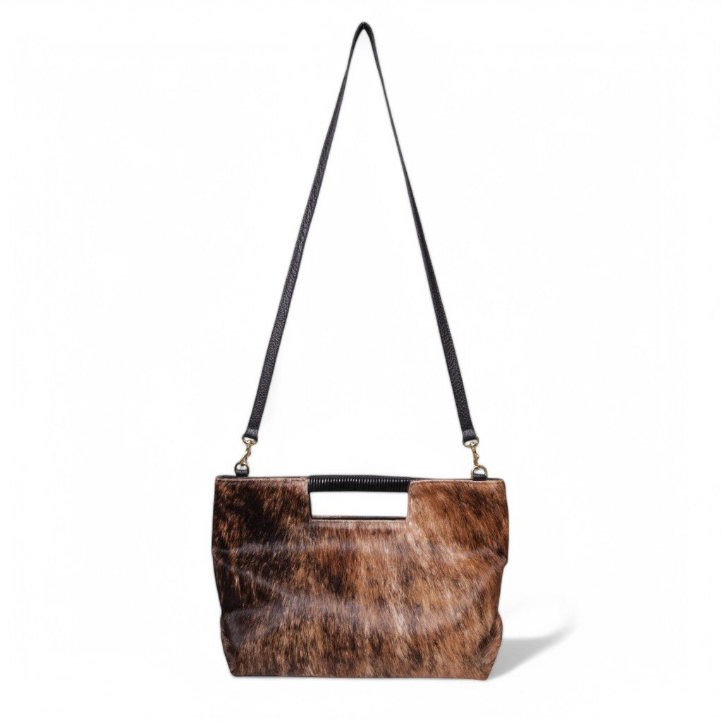 Ella Wrapped Handle Crossbody in Dark Brindle Natural Haircow