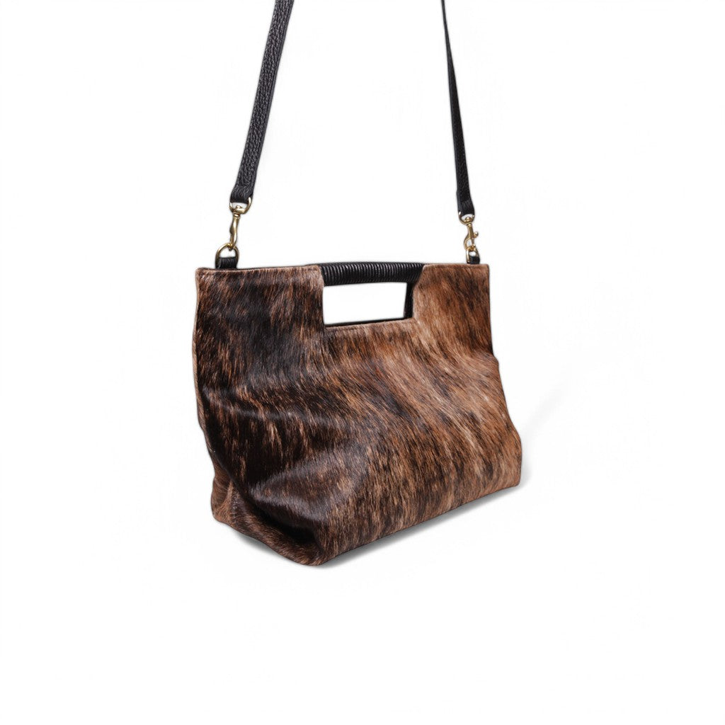 Ella Wrapped Handle Crossbody in Dark Brindle Natural Haircow
