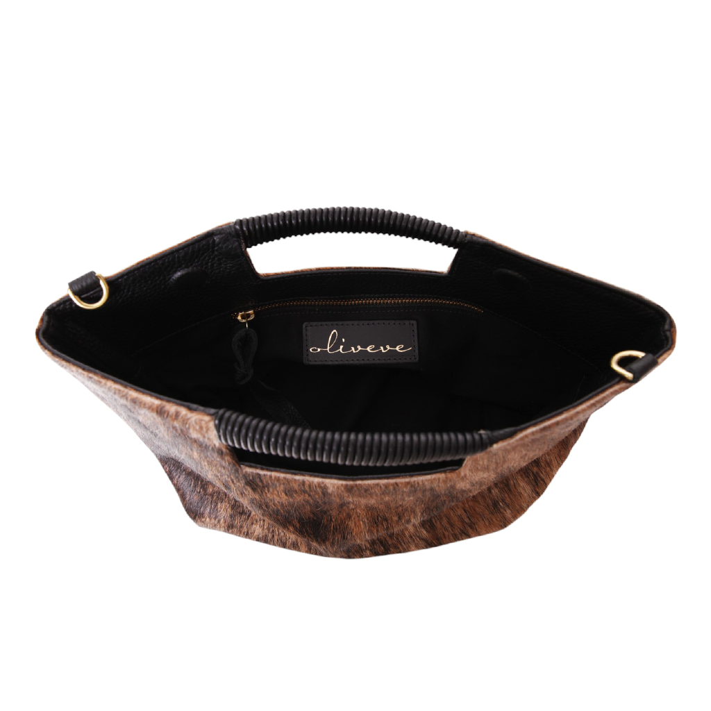 Ella Wrapped Handle Crossbody in Dark Brindle Natural Haircow