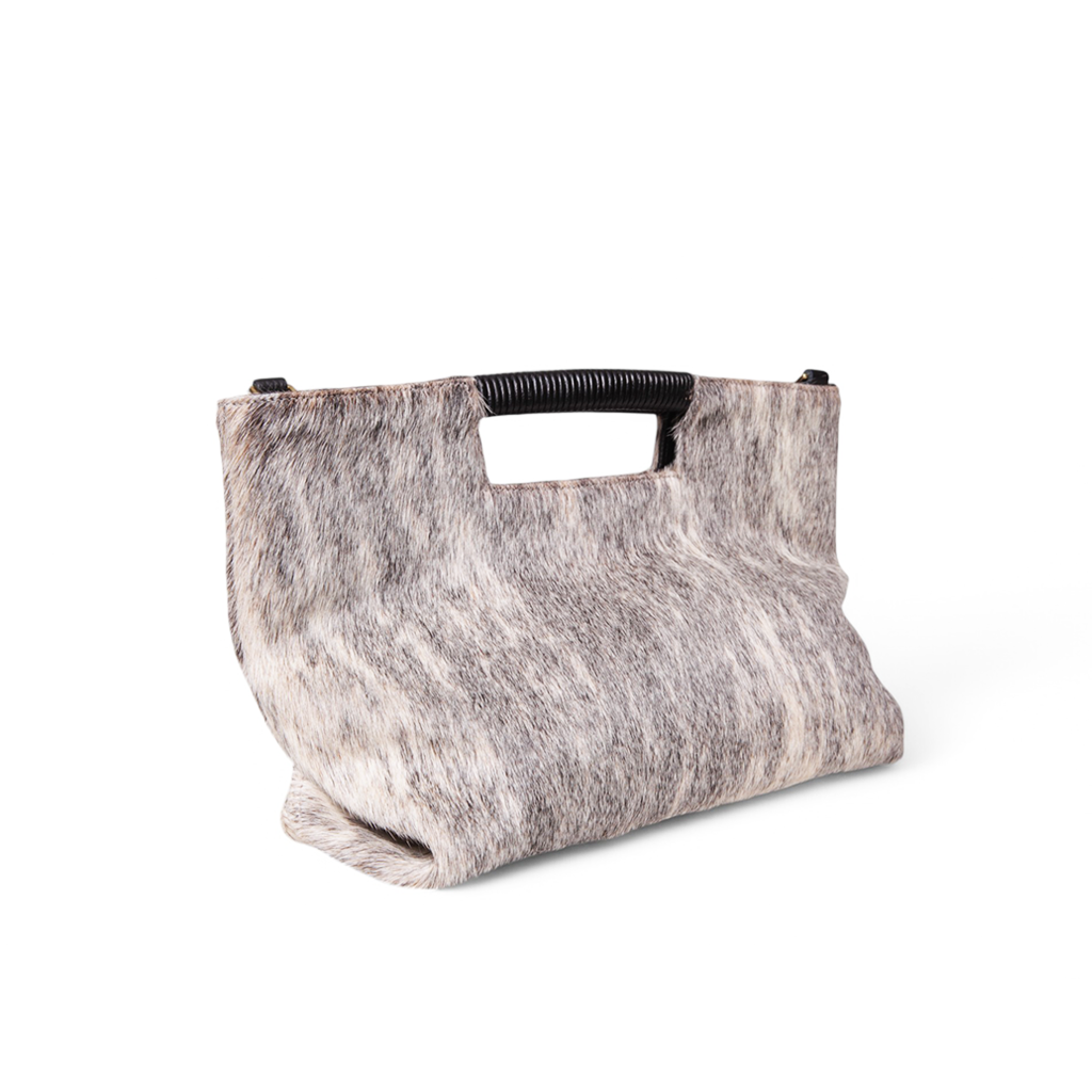 Ella Wrapped Handle Crossbody in Grey Brindle Natural Haircow