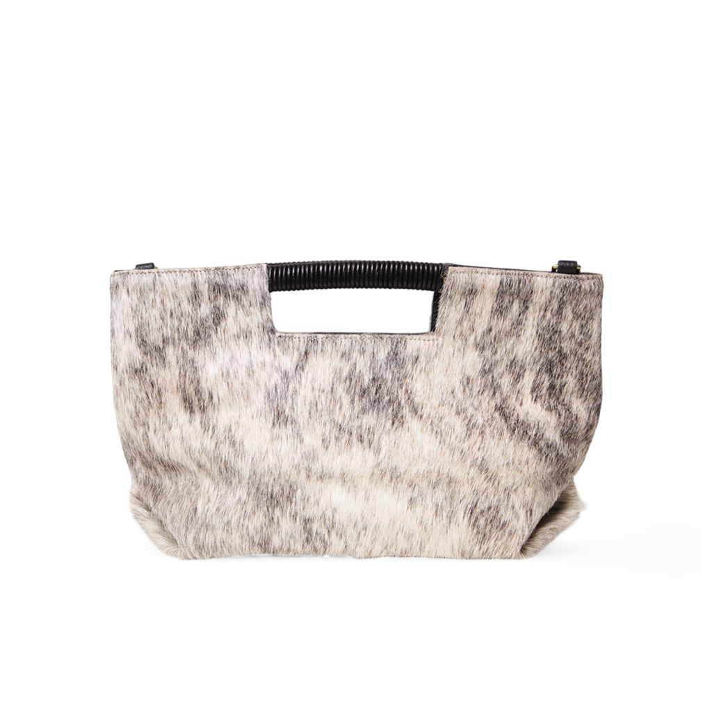 Ella Wrapped Handle Crossbody in Grey Brindle Natural Haircow