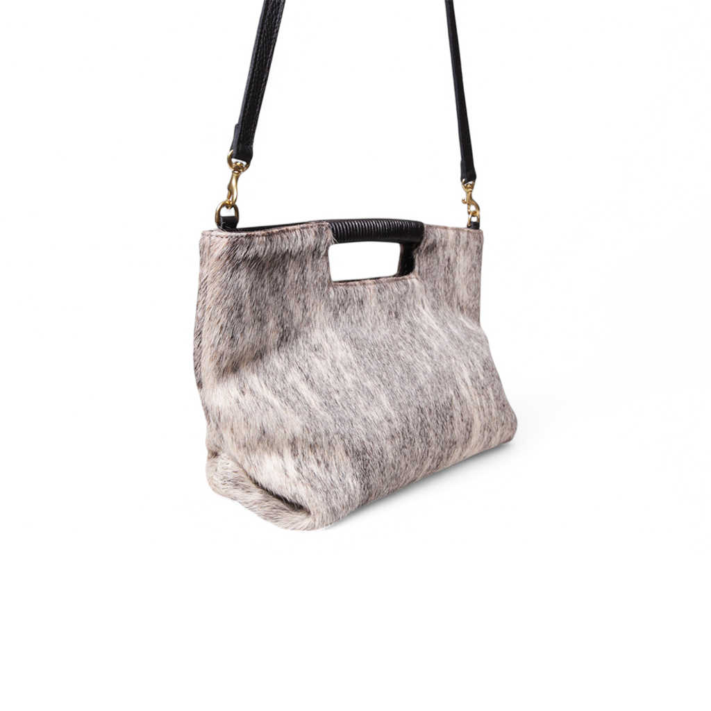Ella Wrapped Handle Crossbody in Grey Brindle Natural Haircow
