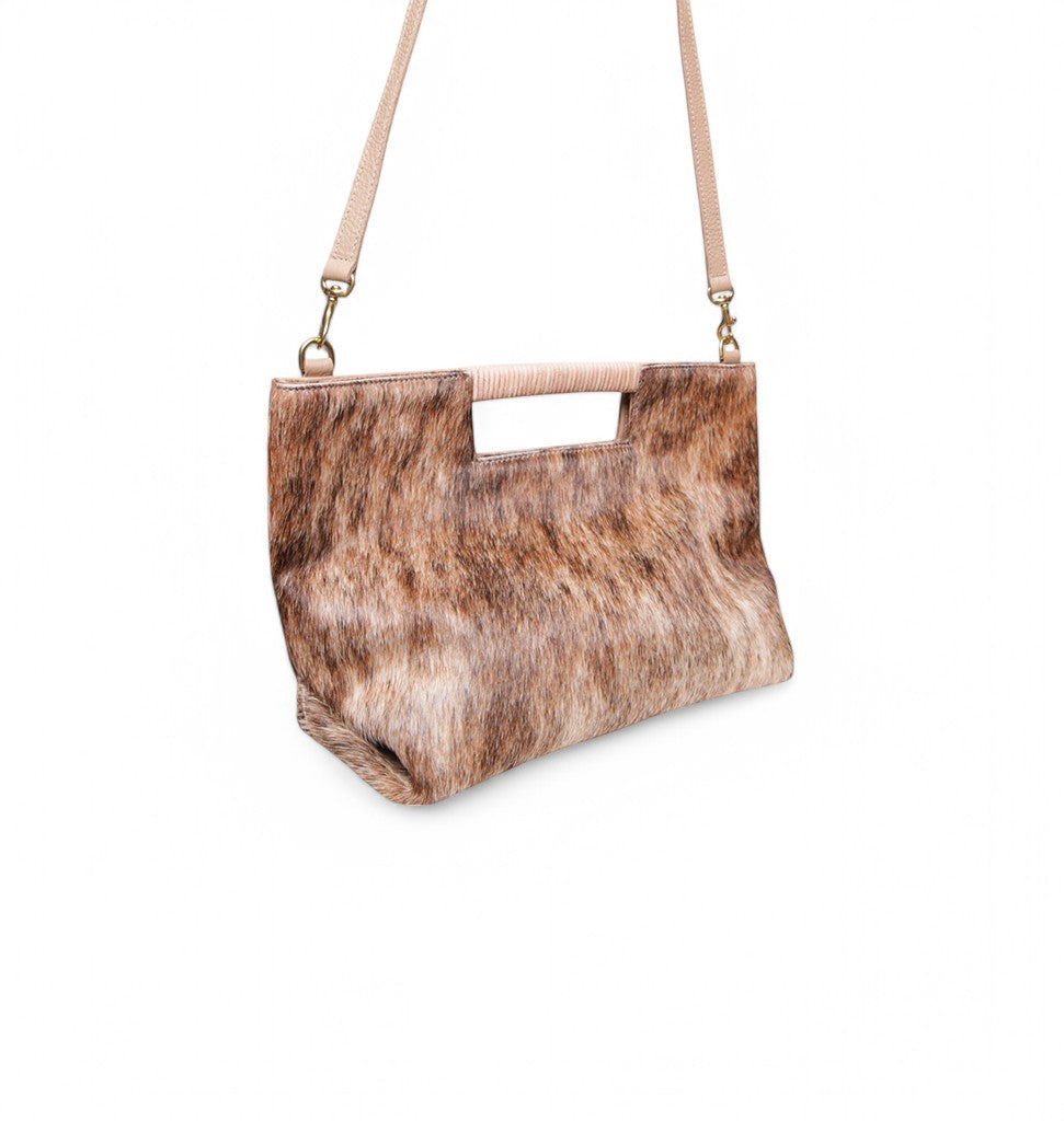 Ella Wrapped Handle Crossbody in Light Brindle Natural Haircow