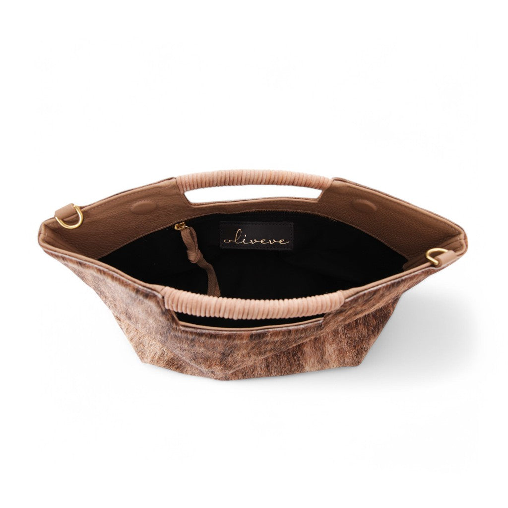 Ella Wrapped Handle Crossbody in Light Brindle Natural Haircow