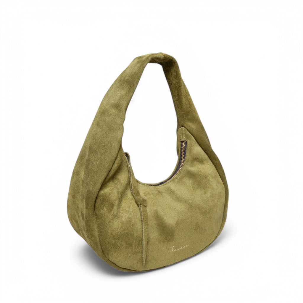 Bria Baguette in Avocado Italian Leather Backed Suede