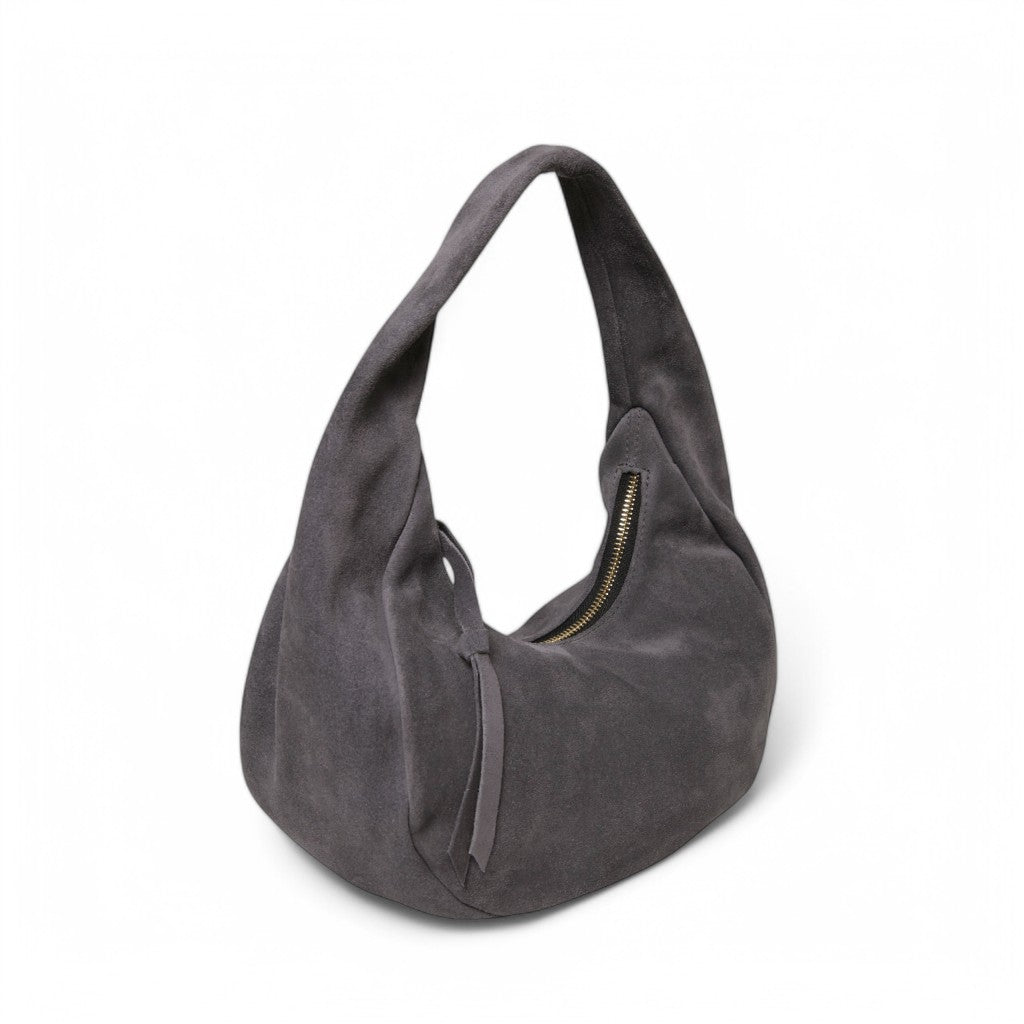 Bria Baguette in Pewter Italian Leather Backed Suede