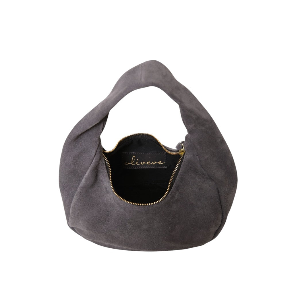 Bria Baguette in Pewter Italian Leather Backed Suede