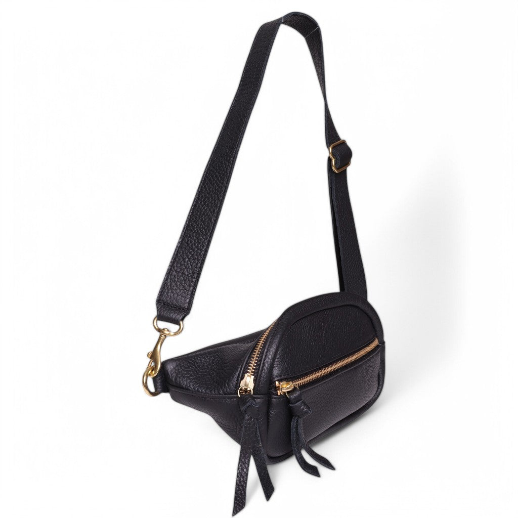 Willa Waist Bag & Convertible Crossbody in Black Italian Buffalo Cowhide
