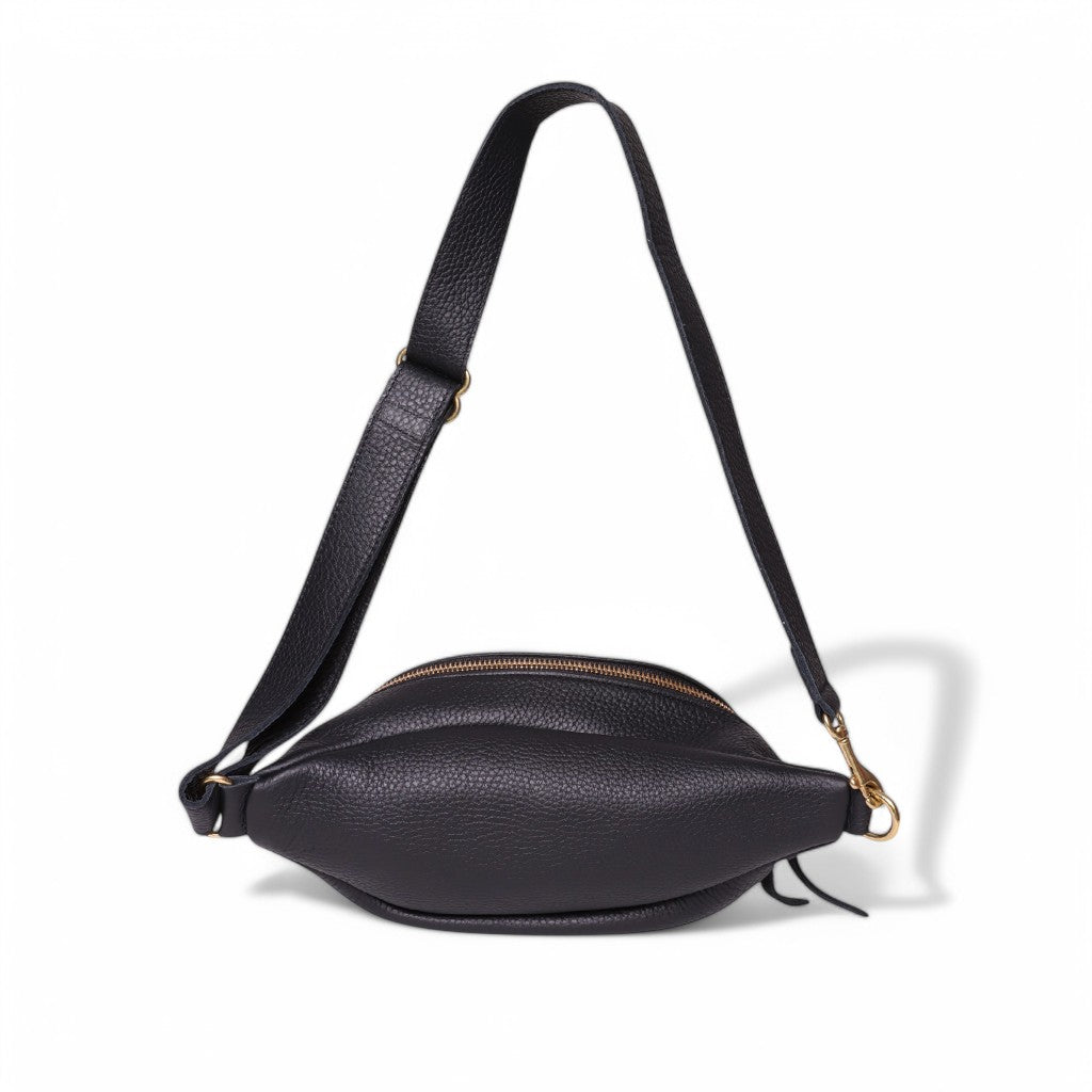 Willa Waist Bag & Convertible Crossbody in Black Italian Buffalo Cowhide