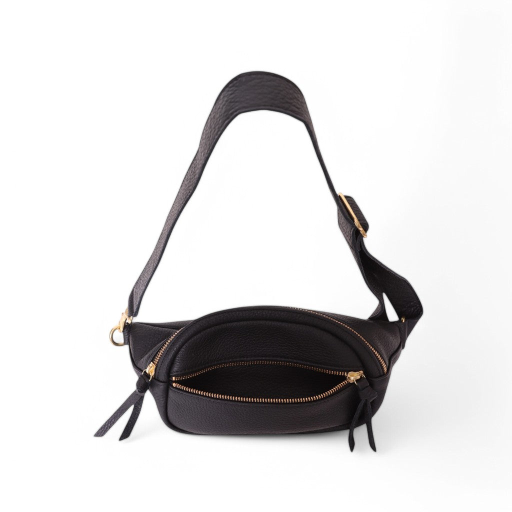 Willa Waist Bag & Convertible Crossbody in Black Italian Buffalo Cowhide