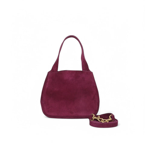 Tracy Top Handle Crossbody in Mulberry Italian Leather Backed Suede