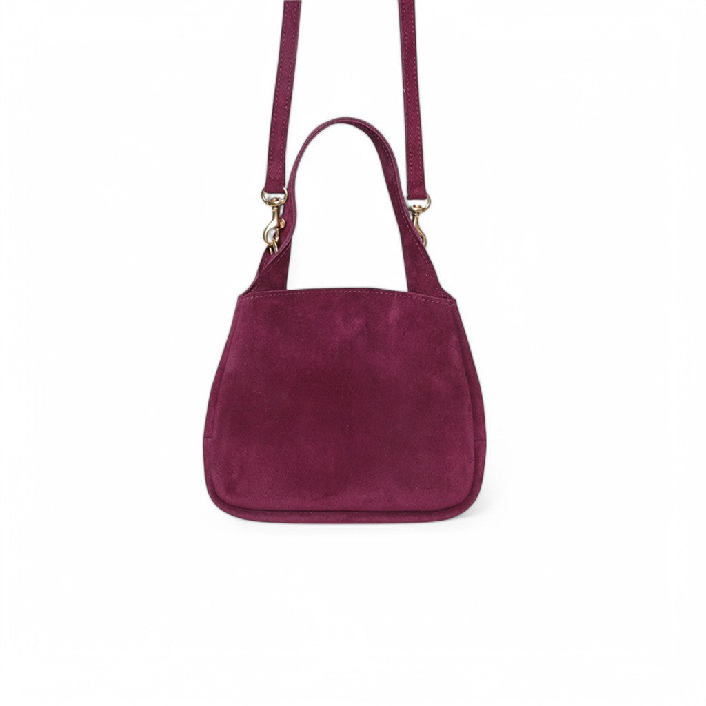 Tracy Top Handle Crossbody in Mulberry Italian Leather Backed Suede