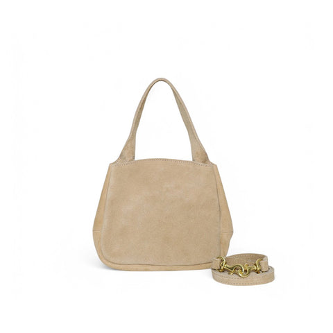 Tracy Top Handle Crossbody in Macadamia Italian Leather Backed Suede