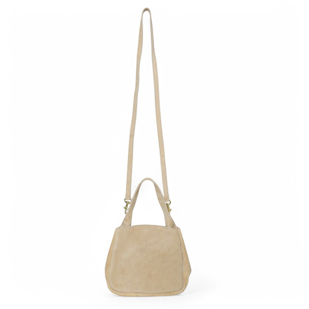 Tracy Top Handle Crossbody in Macadamia Italian Leather Backed Suede
