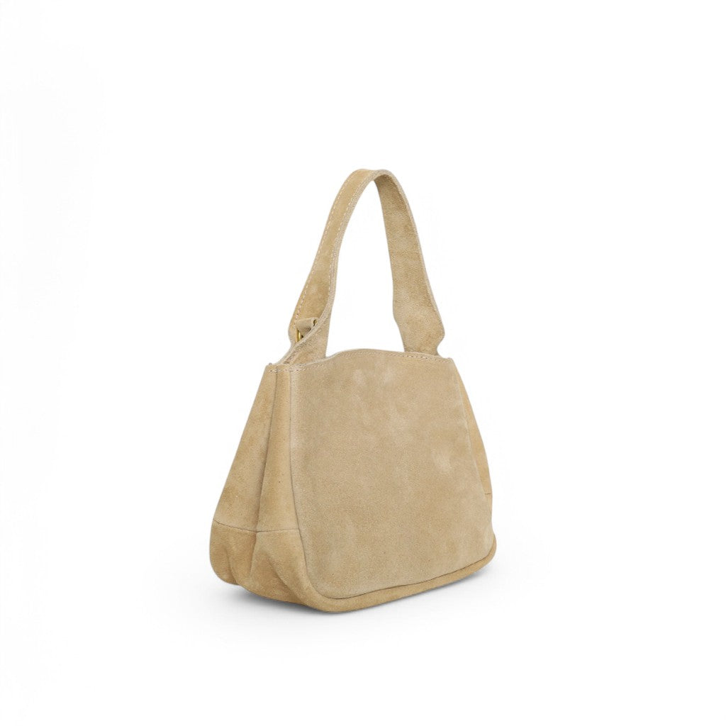 Tracy Top Handle Crossbody in Macadamia Italian Leather Backed Suede