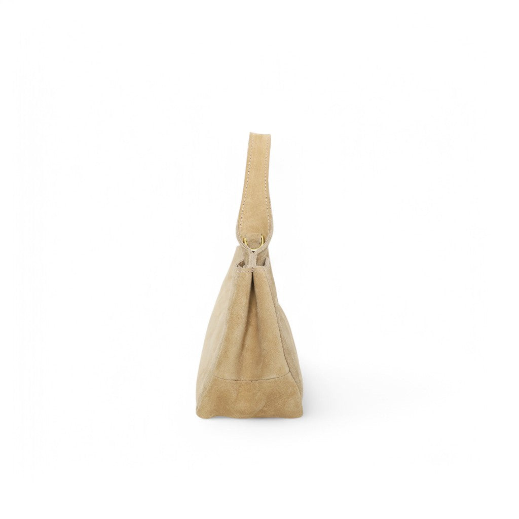 Tracy Top Handle Crossbody in Macadamia Italian Leather Backed Suede