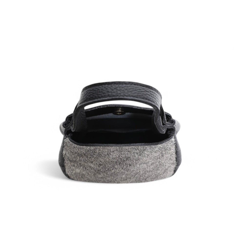 Tracy Top Handle Crossbody in Grey Brindle Haircow with Black Italian Buffalo Cowhide