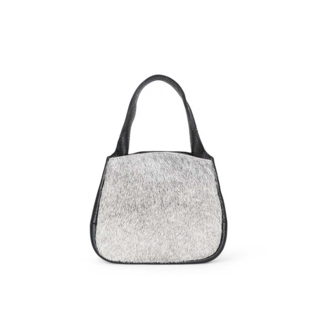 Tracy Top Handle Crossbody in Grey Brindle Haircow with Black Italian Buffalo Cowhide