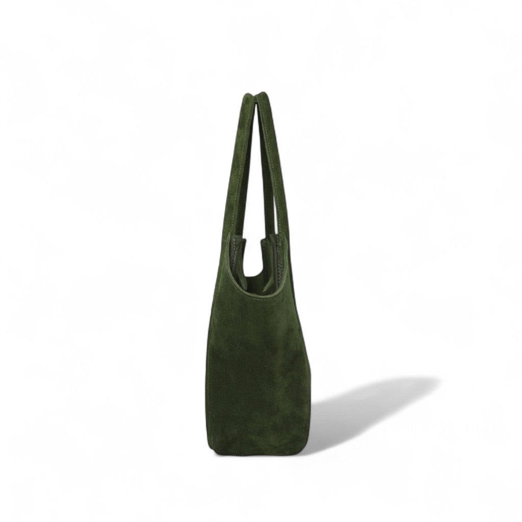 Eden Tote in Forest Italian Leather Backed Suede